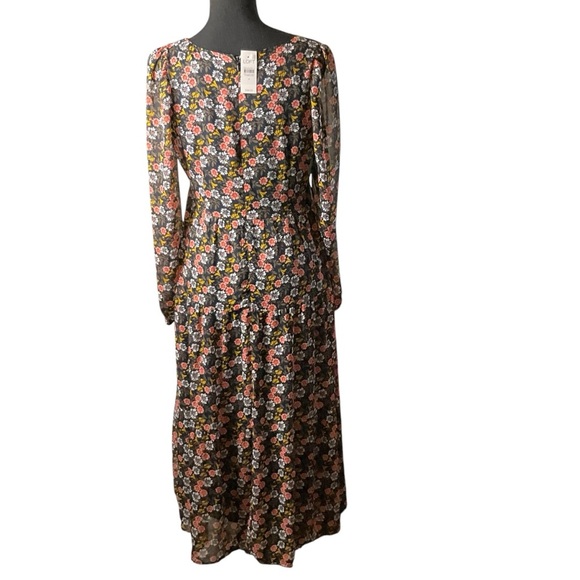 LOFT Black Midi Sundress with Long Bell Sleeves and V-Neckline - Picture 4 of 11